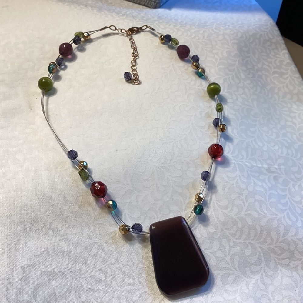 Green, Brown and Copper Beaded Adjustable Necklace